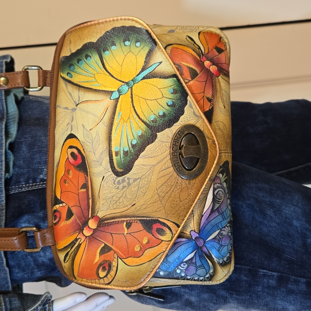 Anuschka Multicolor Butterfly Shoulder Bag